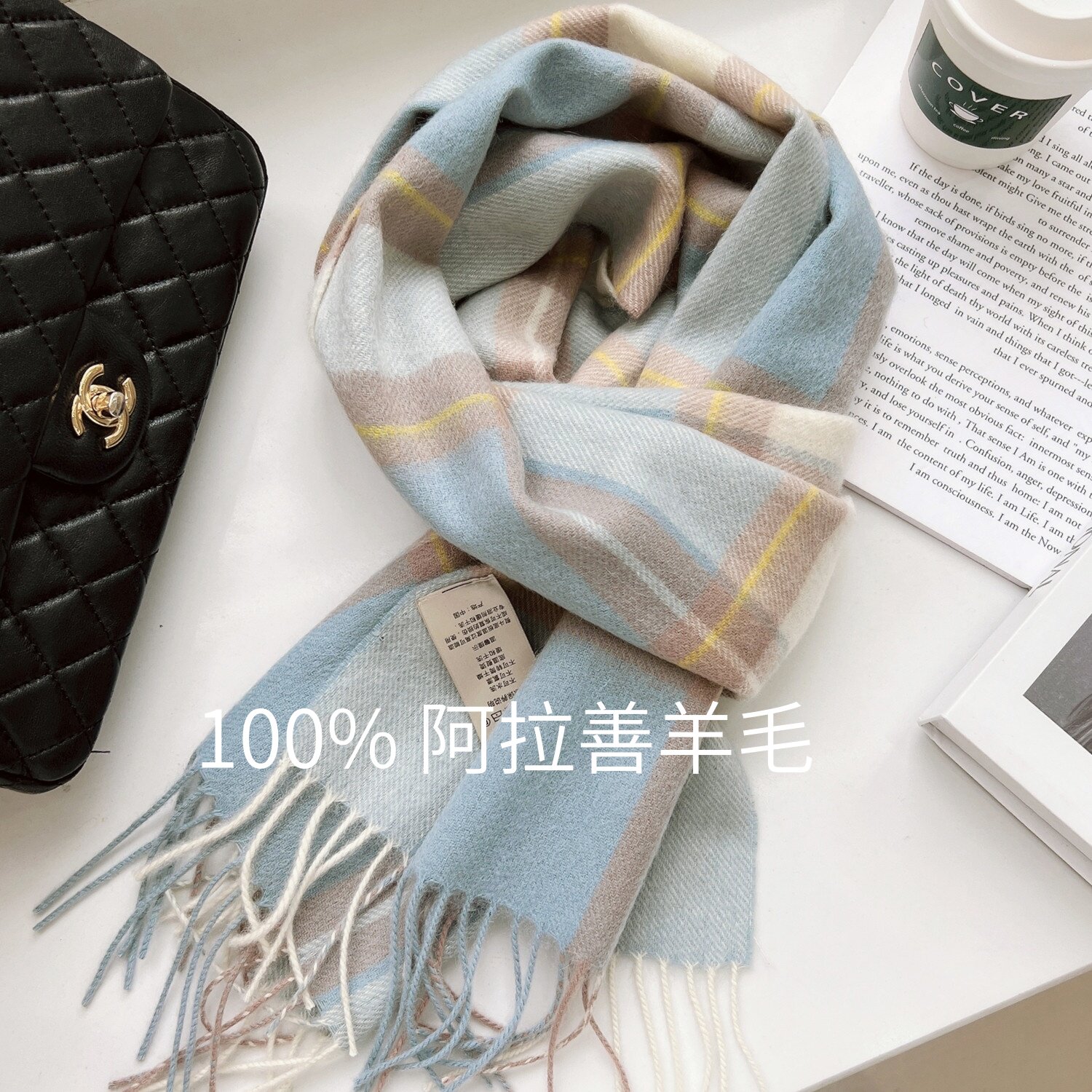 英伦风100%羊毛格子围巾冬季青年百搭男女生保暖情侣围脖生日礼物