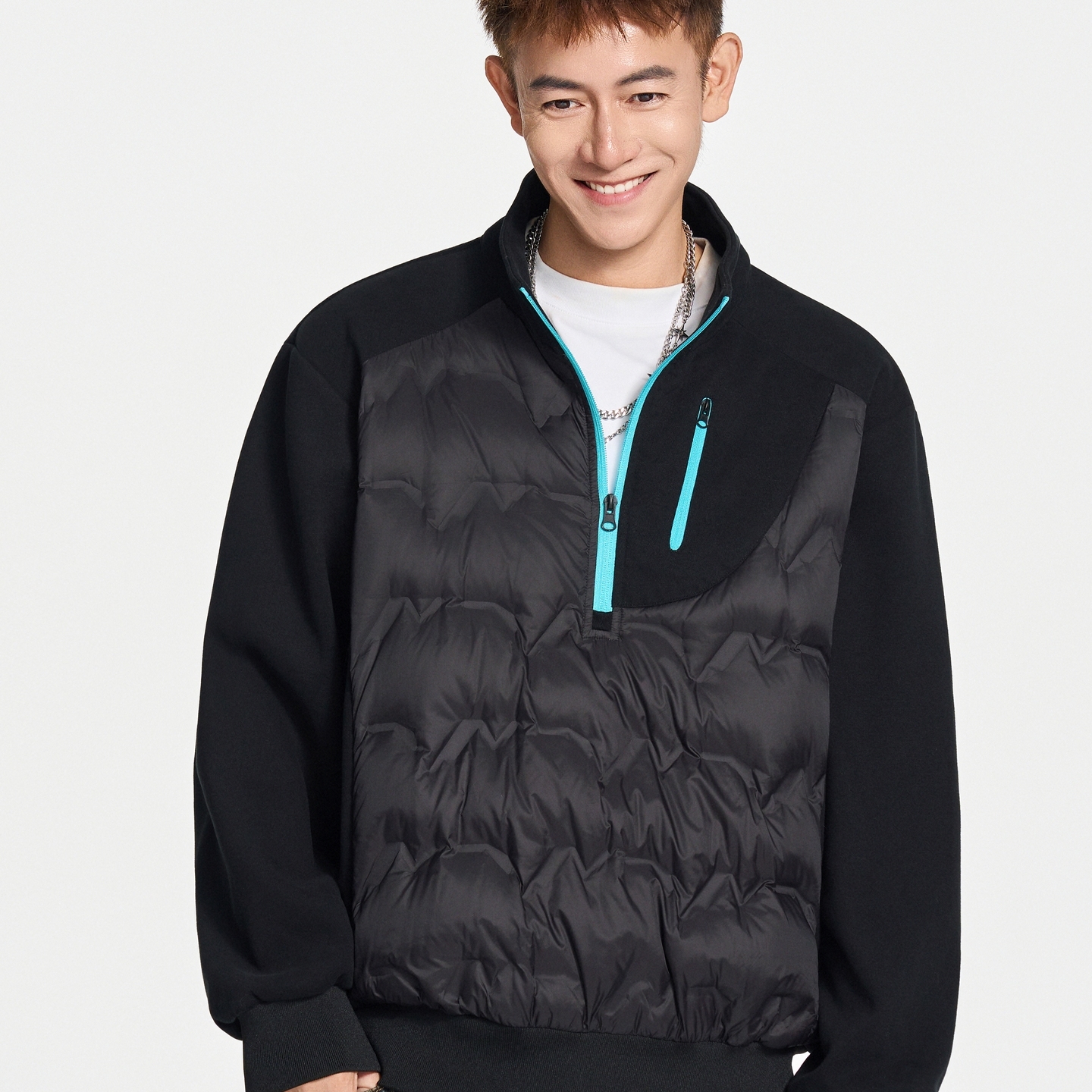 2025冬季新款拼接立领卫衣羽绒服