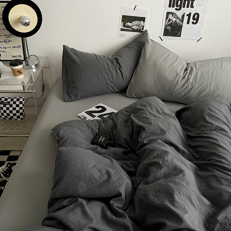 极速男生纯色双拼柔软水洗棉四z件套床单床笠款单人被套学生宿舍