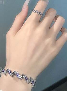 极速四芒星紫色锆石手o镯女小众设计感个性时尚戒指酷潮ins冷淡风