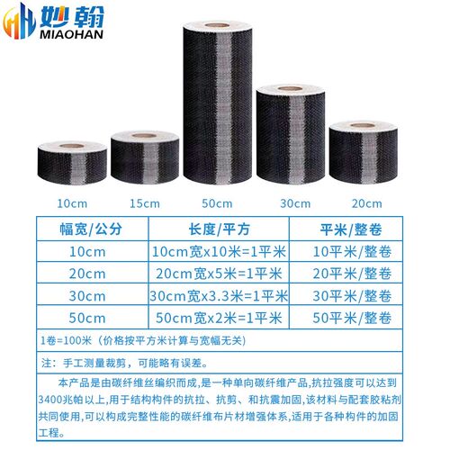 新品妙翰碳纤维布200g建筑加固材料碳纤布L料碳纤维裂缝补强碳布