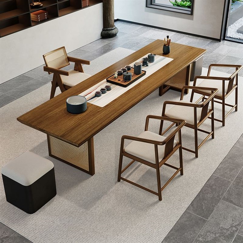 极速禅意新中式茶桌椅组合办x公室实木功夫茶台大板桌茶室侘寂风