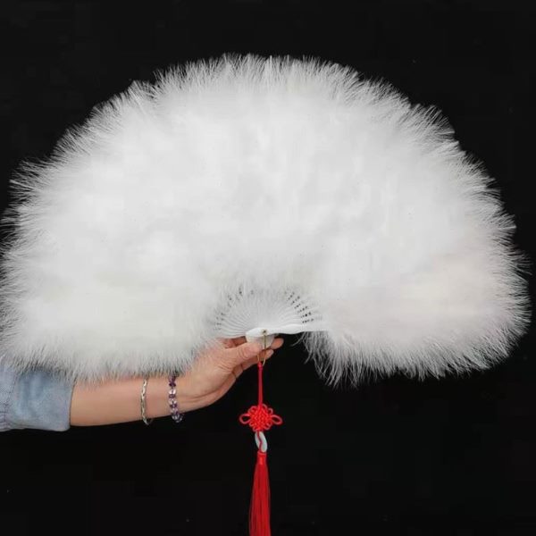 加厚广场舞古风舞蹈网红表包邮旗袍走秀羽毛扇舞台白色羽毛扇子演