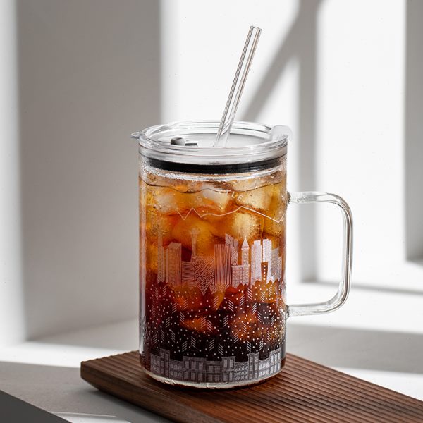 l00耐高温带把手喝水杯办公室10玻璃水杯网红容量超大杯子吸管杯m
