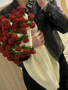 玫瑰花束毯子手工diy毛线材料包钩织毯子变花束创意礼物自制花毯