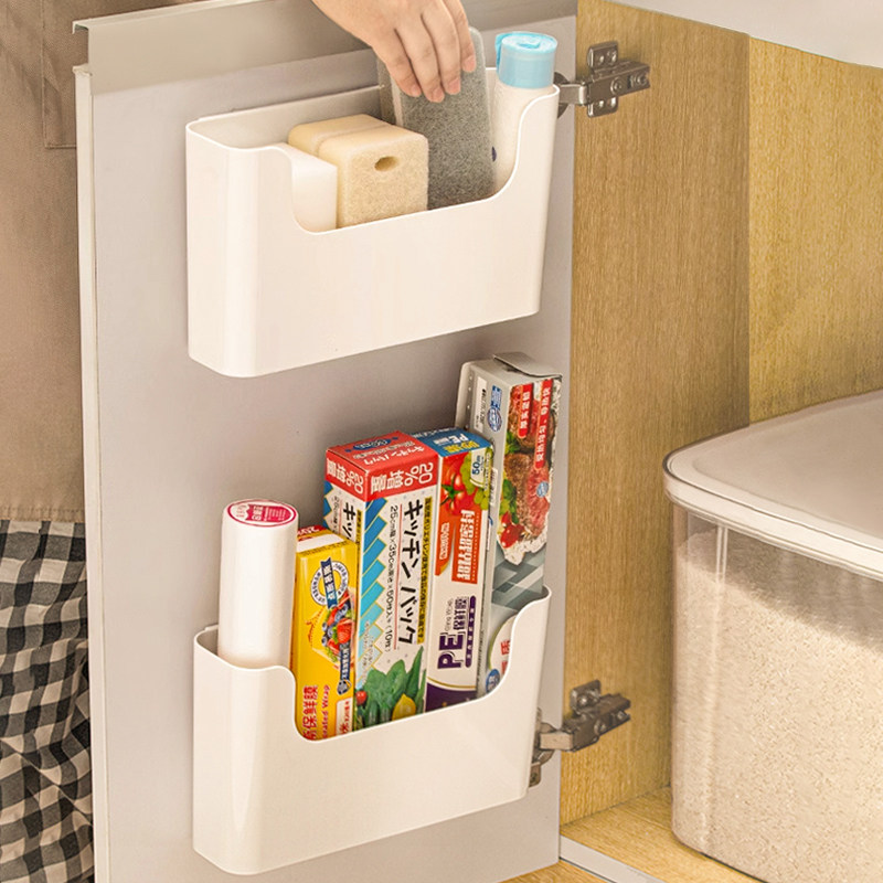 厨房置物架橱柜门内测壁挂保鲜膜套收纳盒冰箱侧收纳挂架子免打孔
