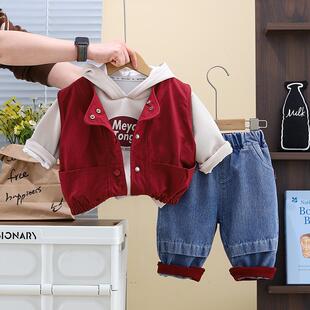男童外套春秋装2025新款儿童韩版马甲洋气上衣宝宝痞帅坎肩三件套