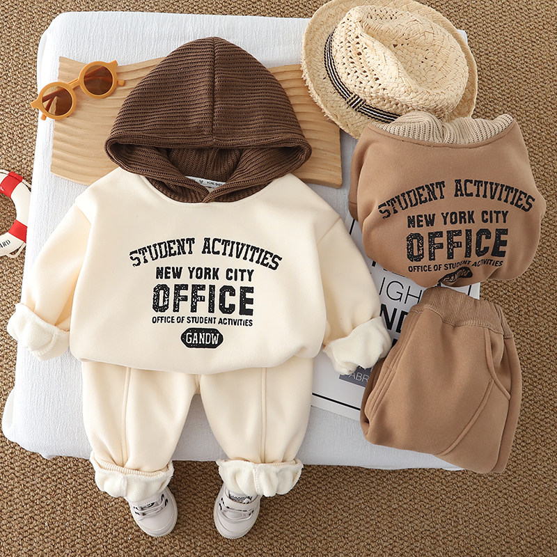 男童2025新款秋冬季韩版洋气时髦连帽卫衣两件套装宝宝休闲百搭潮