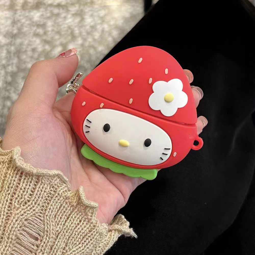 适用苹果耳机保护壳二代红色草莓kt耳机壳airpods保护套无线蓝牙3代 pro2代耳机套硅胶软壳华强北5代卡通防摔