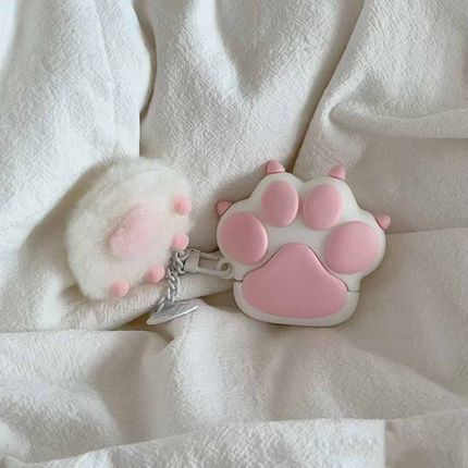 可爱粉白猫爪适用华为freebuds 4/4e耳机壳se2保护套5i耳机保护壳6i蓝牙硅胶软壳保护壳clip耳夹pro3少女新款