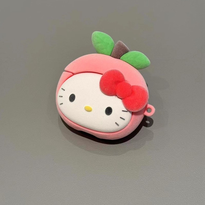可爱毛绒水蜜桃猫咪耳机壳适用苹果airpods pro 2代耳机保护壳3代保护套无线蓝牙软壳华强北5代防摔4代耳机套