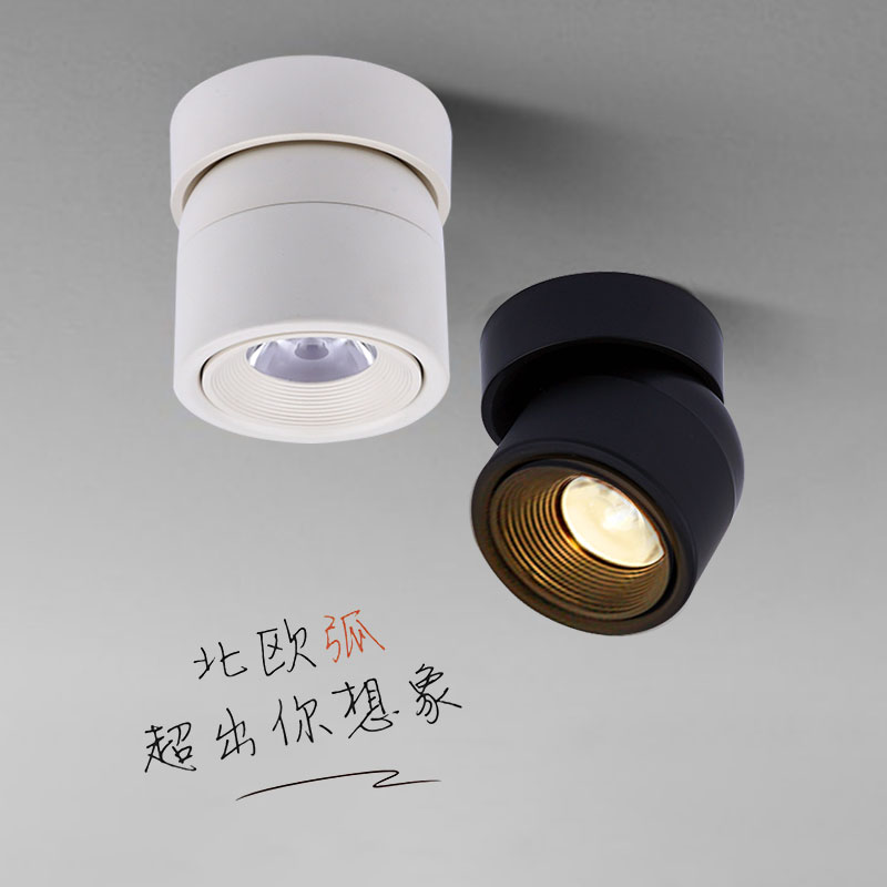 LED明装小射灯7W12W悬浮免开孔筒灯360度万向可调节背景墙吸顶灯