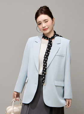 春季通勤正肩宽松西装大码女装新款胖mm大码宽松显瘦外套女66081