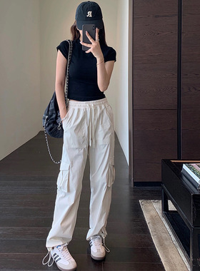 lulu同款显瘦工装裤Dance Studio休闲运动宽松直筒长裤丢丢裤女