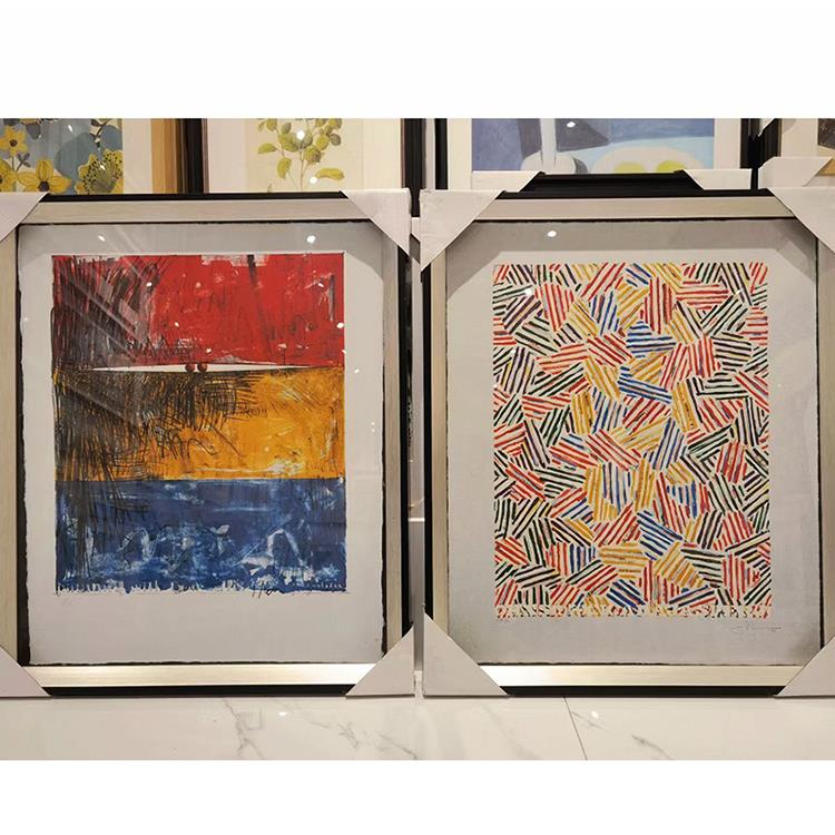 现代抽象图案彩色色块客厅餐厅玄关家居具店装饰画银色有框挂画图片