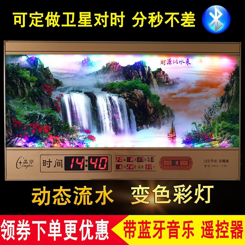 新款22超薄动态流水山水画万年历电子钟led数码客厅日历卫星时钟