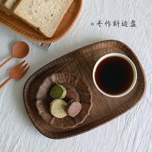 手作 纯手工雕刻樱桃木家用创意茶杯木盘子茶盘收纳 日式 实木托盘