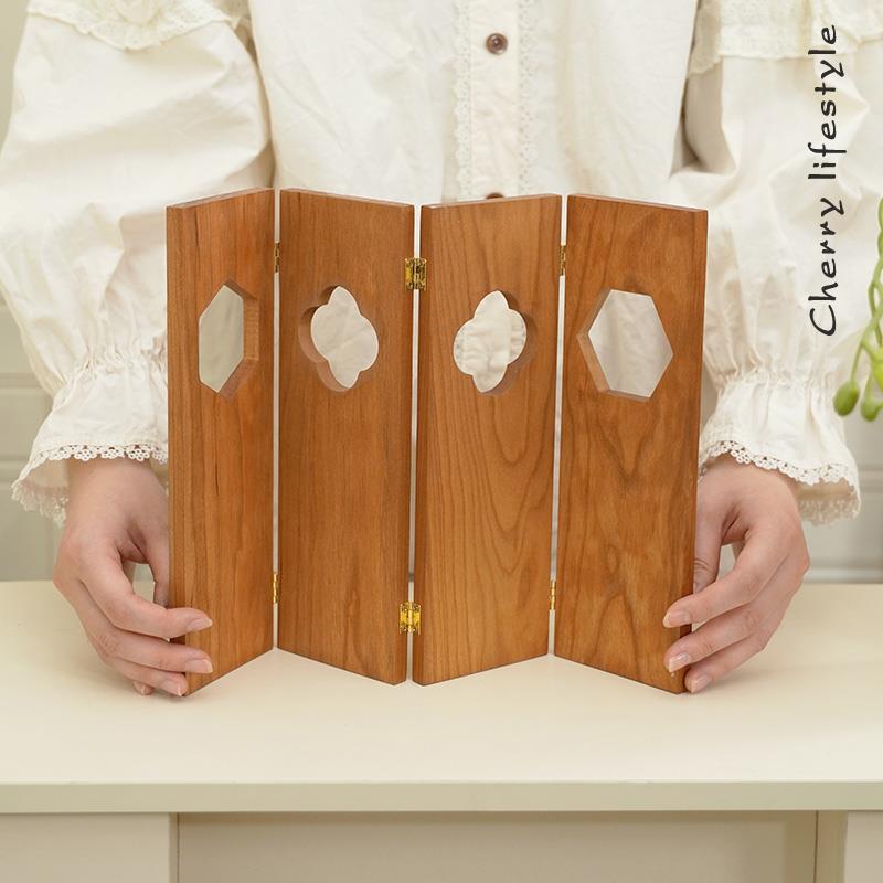 樱桃木桌面屏风摆件实木轻奢家居摆饰入户玄关隔断餐桌氛围感装饰
