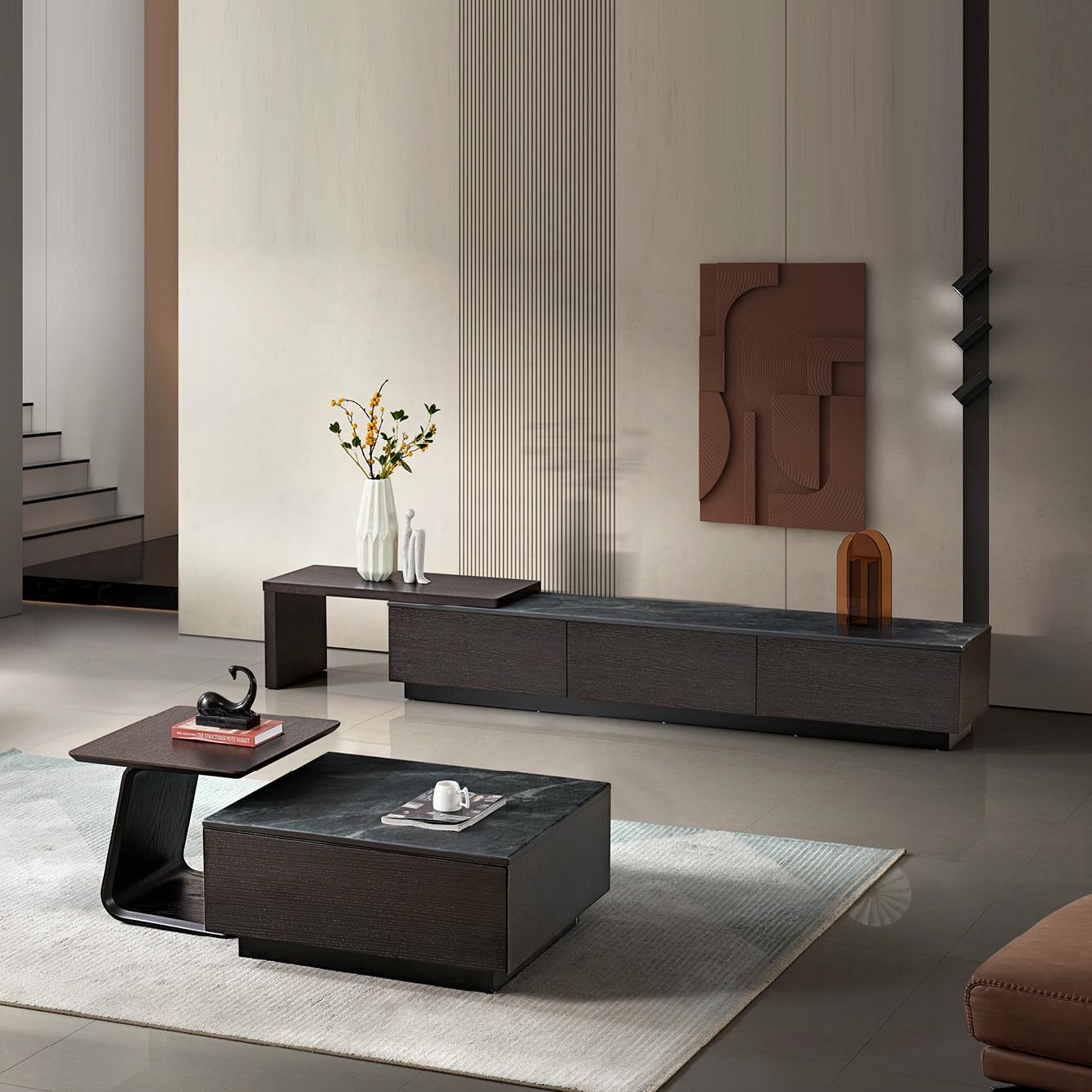 现代简约绿松石茶几石材异形组合家用客厅意式极简轻奢方茶桌