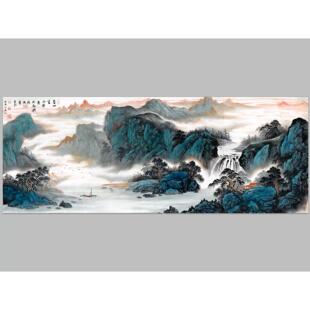 周强春山富水源远流长国画 画山水横幅宣纸微喷覆制版画 画高逼真