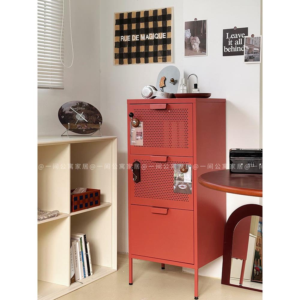 一间公寓家居中古复古铁皮柜抽屉斗柜边柜钢制金属储物餐边收纳柜