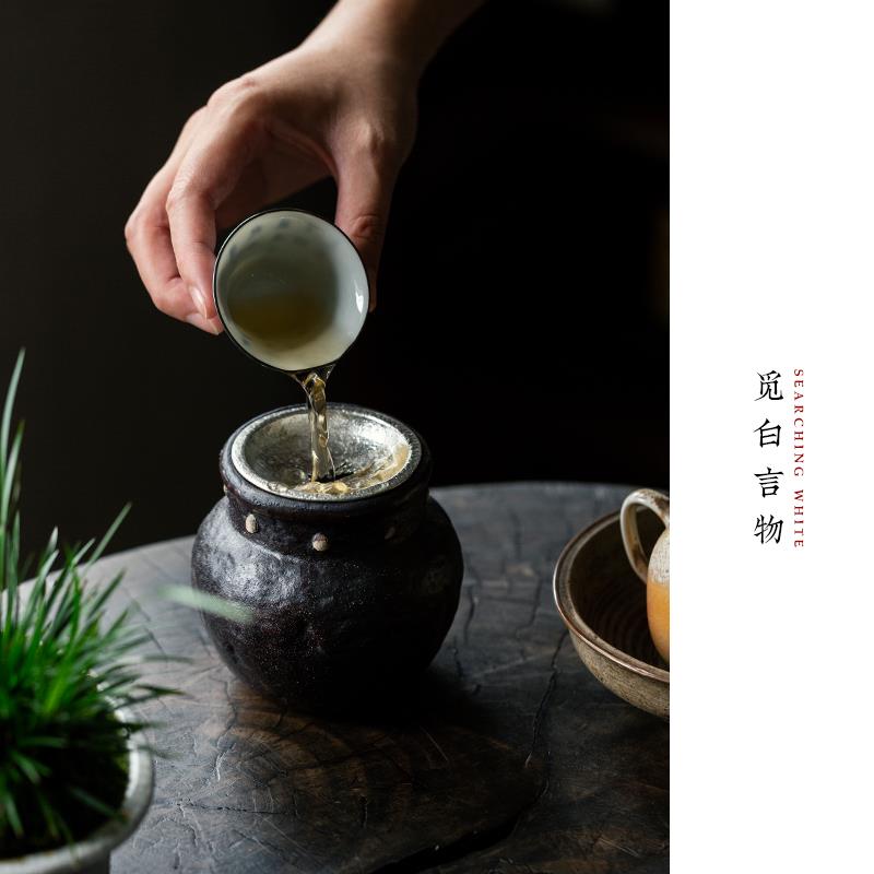 觅白战 鼓锡盖建水小渣斗香炉手工陶瓷水盂茶杯洗茶渣缸茶道零配