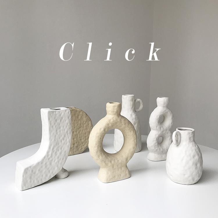 Click韩国ins同款素胚陶瓷插花瓶工作室民宿家居装饰摆件拍照道具