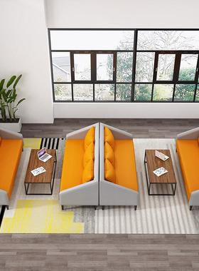 办公会客沙发茶几商务洽谈接待简约休闲黑灰色西皮舒适单双三人