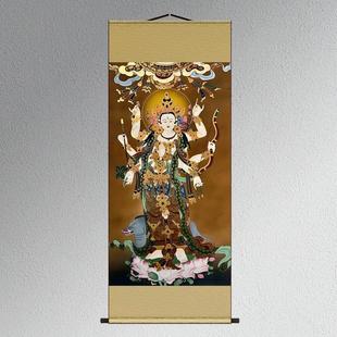 摩利支天菩萨光明天母画像丝绸布卷轴玄关供奉装饰挂画