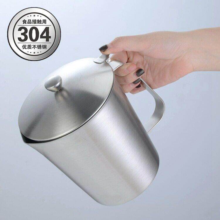 加厚304不锈钢量杯带盖量杯奶茶咖啡量杯带刻度2L拉花杯实验杯