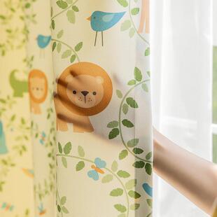 加厚遮阳布窗帘全遮光挂钩式卡通北欧简约男孩卧室儿童房成品飘窗