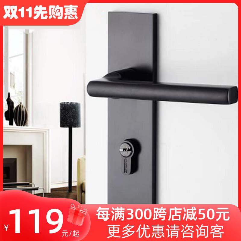 德国klc 欧式门锁简约黑色室内卧室实木门锁把手锁具套装双舌门锁