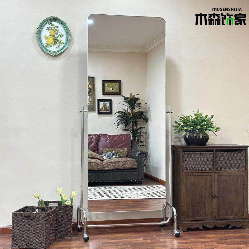 可移动带轮不锈钢服装店瘦身镜显瘦显高试衣镜木森饰家网红落地镜