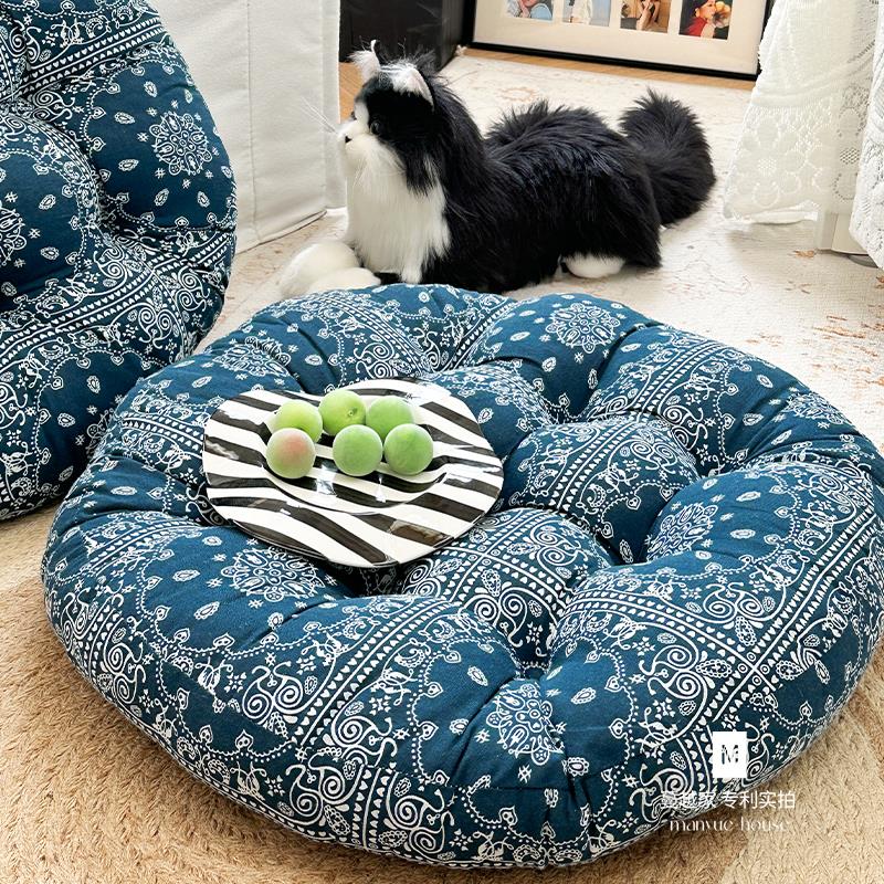 蔓越家 复古棉麻圆蒲团垫椅垫打坐垫加厚布艺美臀座垫榻榻米垫子