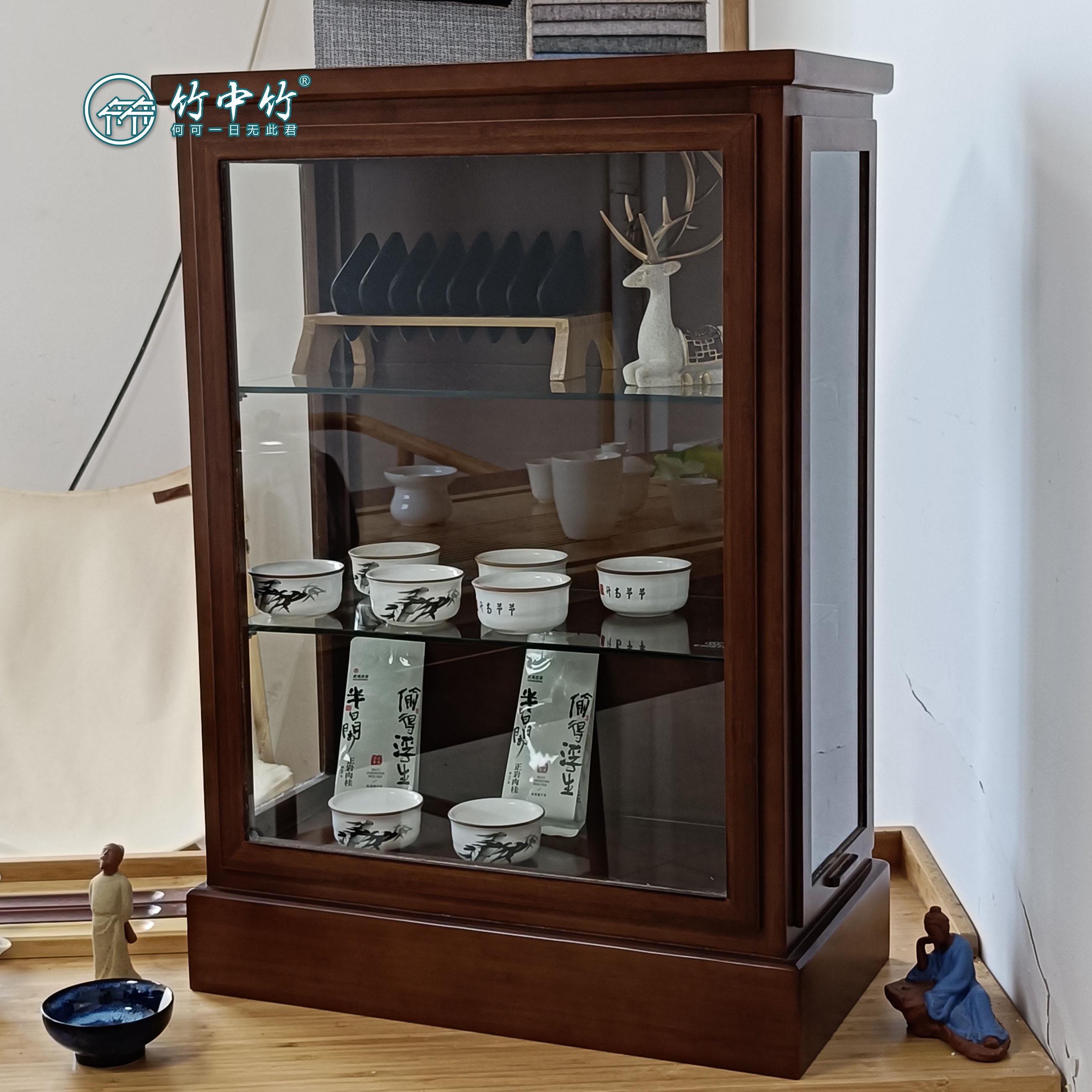 竹中竹全竹侧开门小柜玻璃收纳柜藏品展示柜简约现代楠竹酒柜