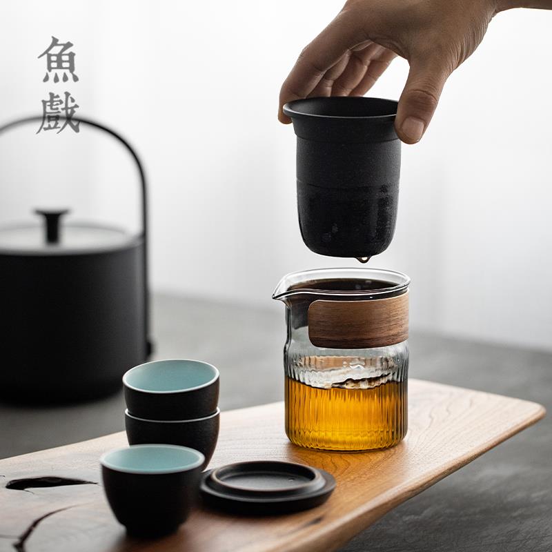 耐热玻璃快客杯陶瓷防烫泡茶杯茶水分离过滤便携旅行功夫茶具套装