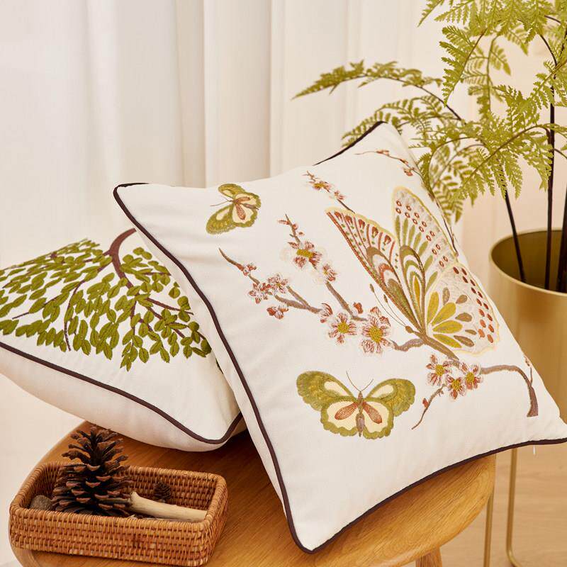 新中式刺绣抱枕沙发客厅卧室绣花靠背垫牀上睡觉靠枕头套罩不含芯