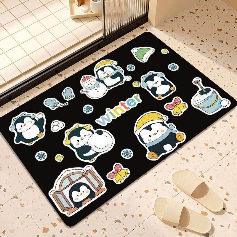 可爱企鹅矽藻泥软地垫浴室速乾化妆室脚垫吸水防滑洗手间厕所地毯,居家布艺,家用脚垫,淘宝优惠券,粉丝福利购,淘宝优惠卷