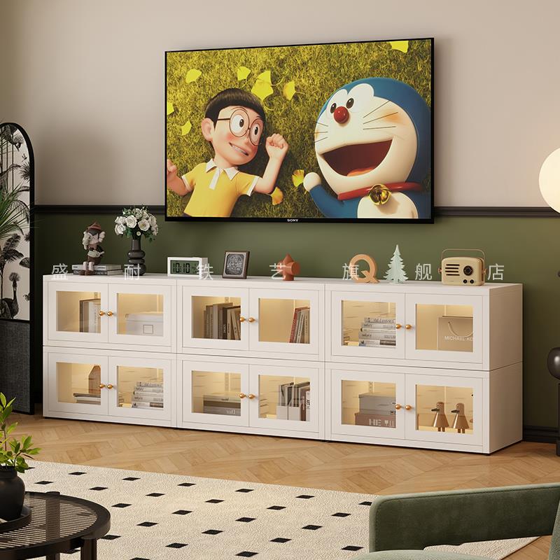 法式简约钢制靠墙电视柜矮柜自由客厅格子组合落地家用小户型卧室