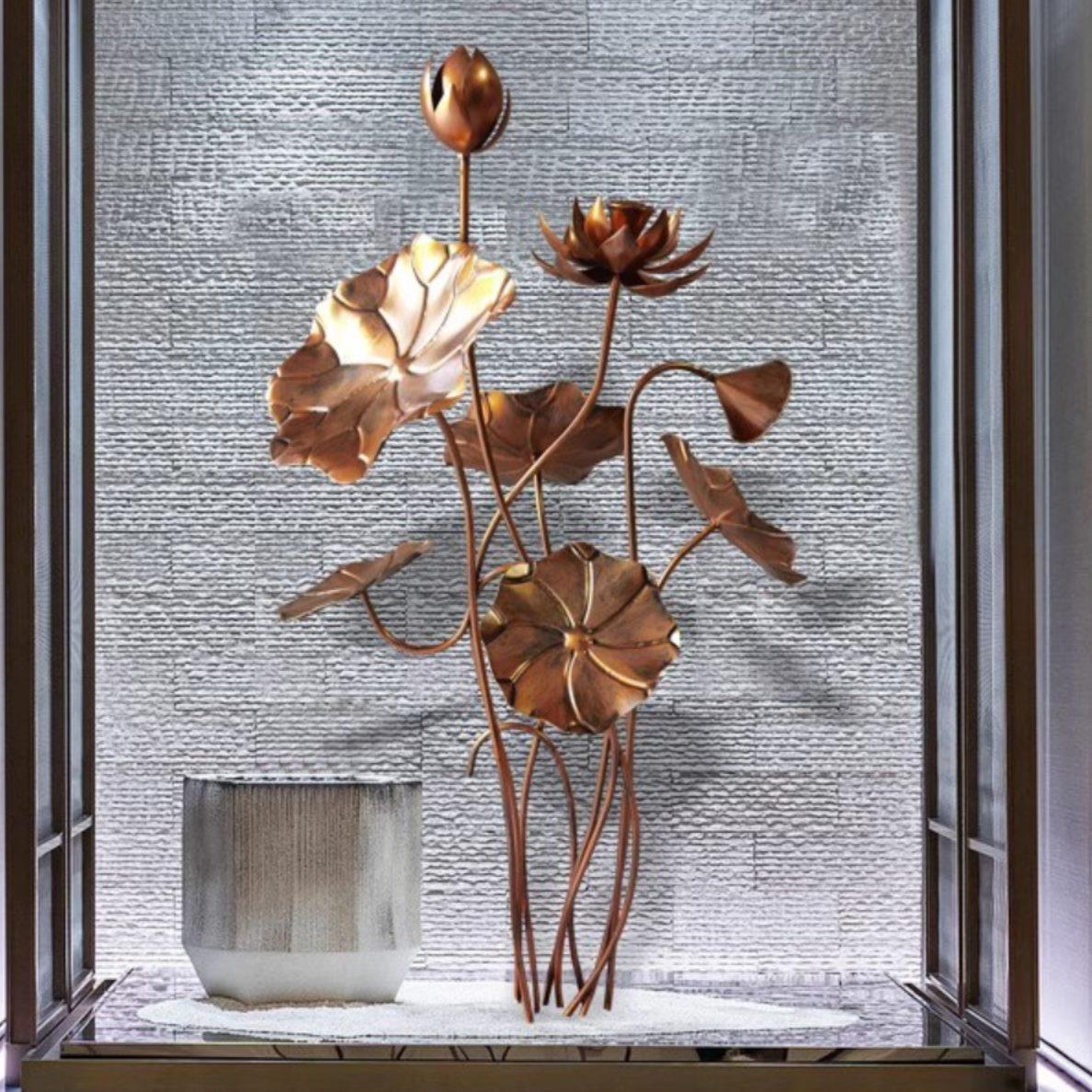 不锈钢雕塑酒店金属铁艺荷花户外落地摆件水池装饰品水景软装荷叶