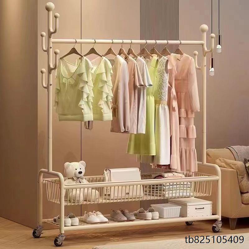 晾衣架落地家用可移动卧室凉衣架挂衣服架子室内简易杆衣帽架房间