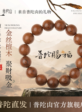 普陀山金丝檀木手串男士真品木质佛珠檀香金丝楠木手串盘玩手链女