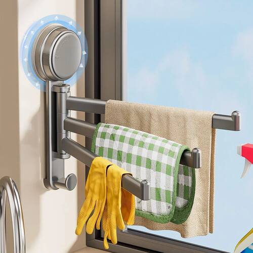 吸盘可旋转多杆壁挂抹布沥水架