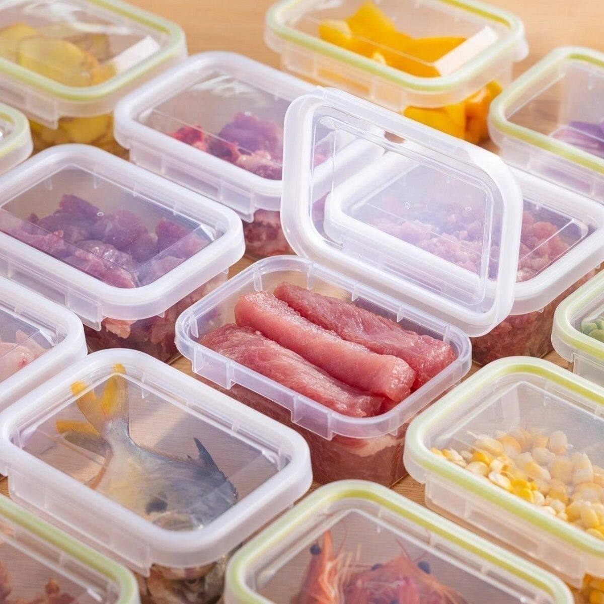 单扣连盖冷冻分装盒冰箱肉类冷冻盒食品级密封保鲜盒带盖可微波炉