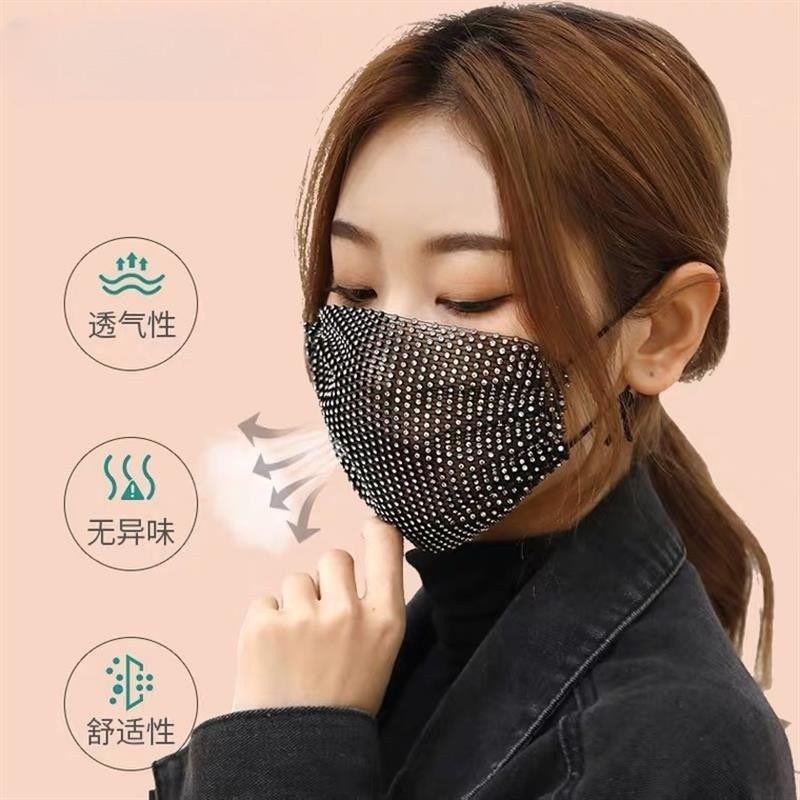 镶钻亮片口罩透气女神夏季闪彩虹渐层彩色夏天水钻镶钻美女网红