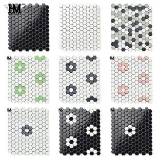 小六角陶瓷马赛克瓷砖北欧简约厨房背景墙拼花浴室卫生间黑白地砖