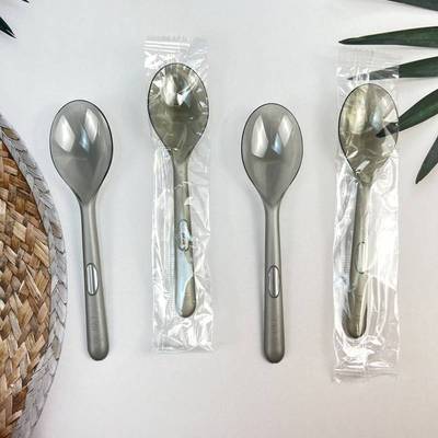 独立勺子一次性加厚高档外卖汤勺甜品勺塑料餐饮汤匙商用14cm小勺