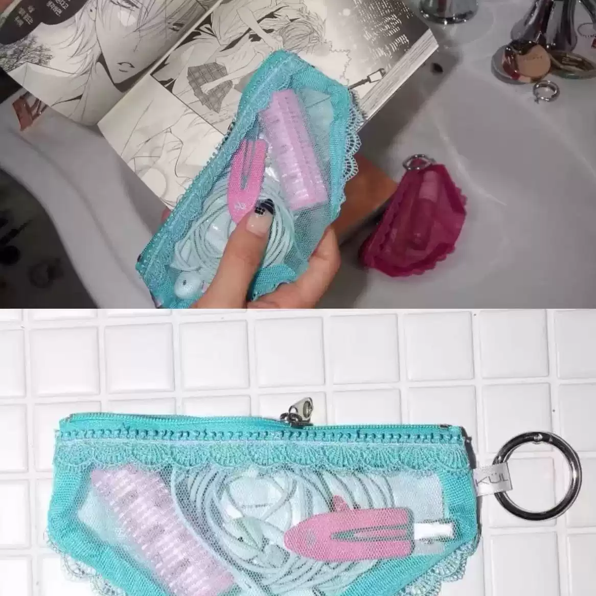 新款粉色少女心蕾丝小内裤收纳