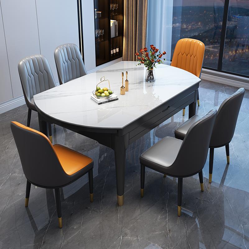 岩板餐桌椅组合现代简约轻奢家用小户型可伸缩折叠方圆两用饭桌子