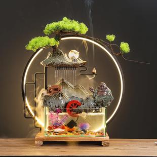 招财家居流水循环玻璃鱼缸客厅电视柜装饰风水轮摆件乔迁新居礼品